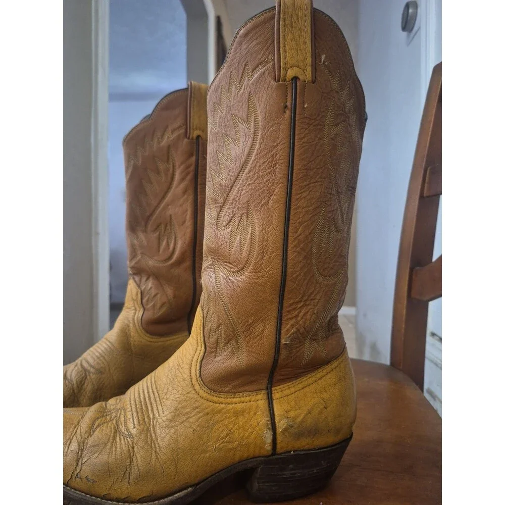 VTG Bona Allen Men’s Size 9D 2-tone Brown Leather Cowboy Western Boots 8056 Rare